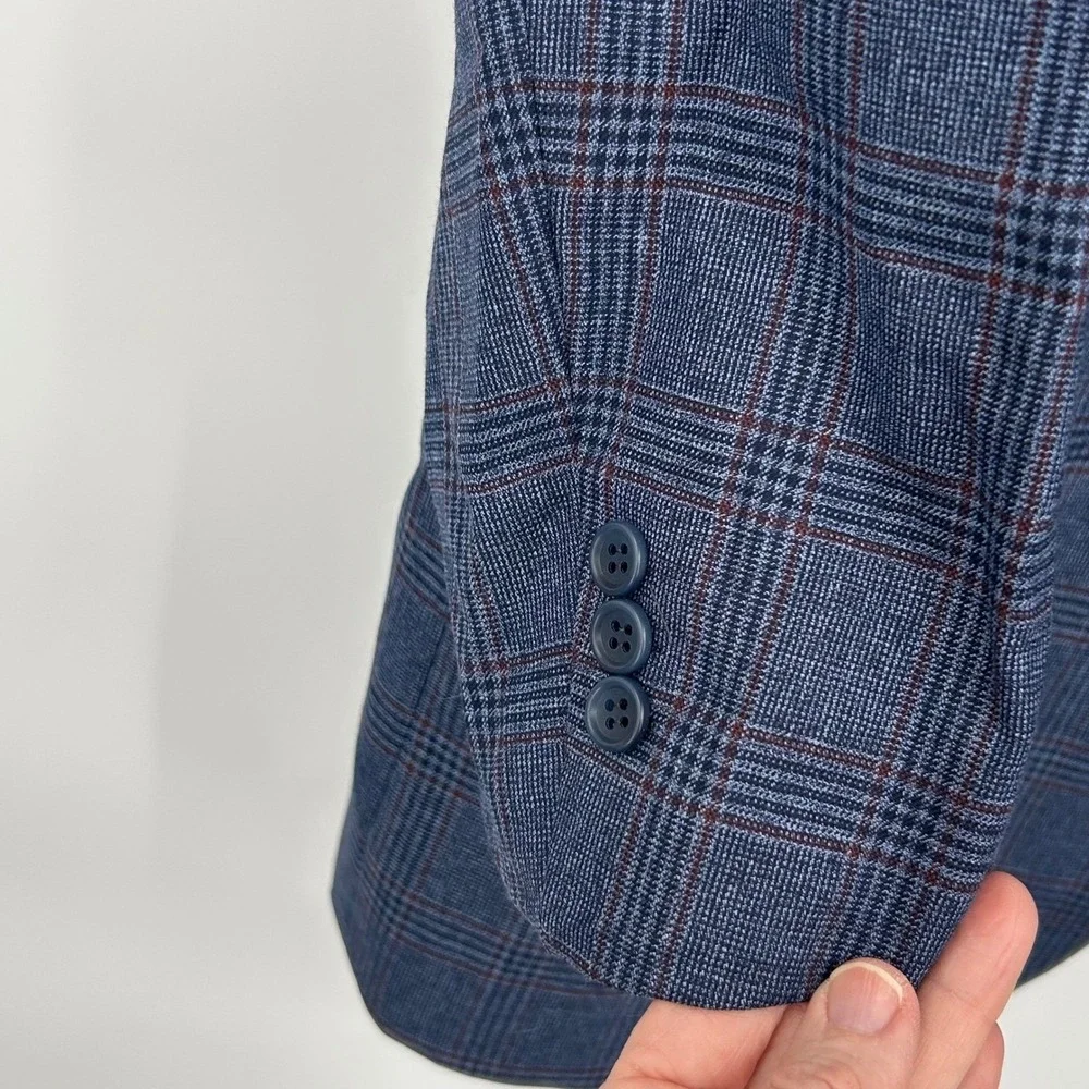 Jos. A. Bank Sport Coat Mens 50L Blue Glen Plaid 100% Wool Signature Big & Tall